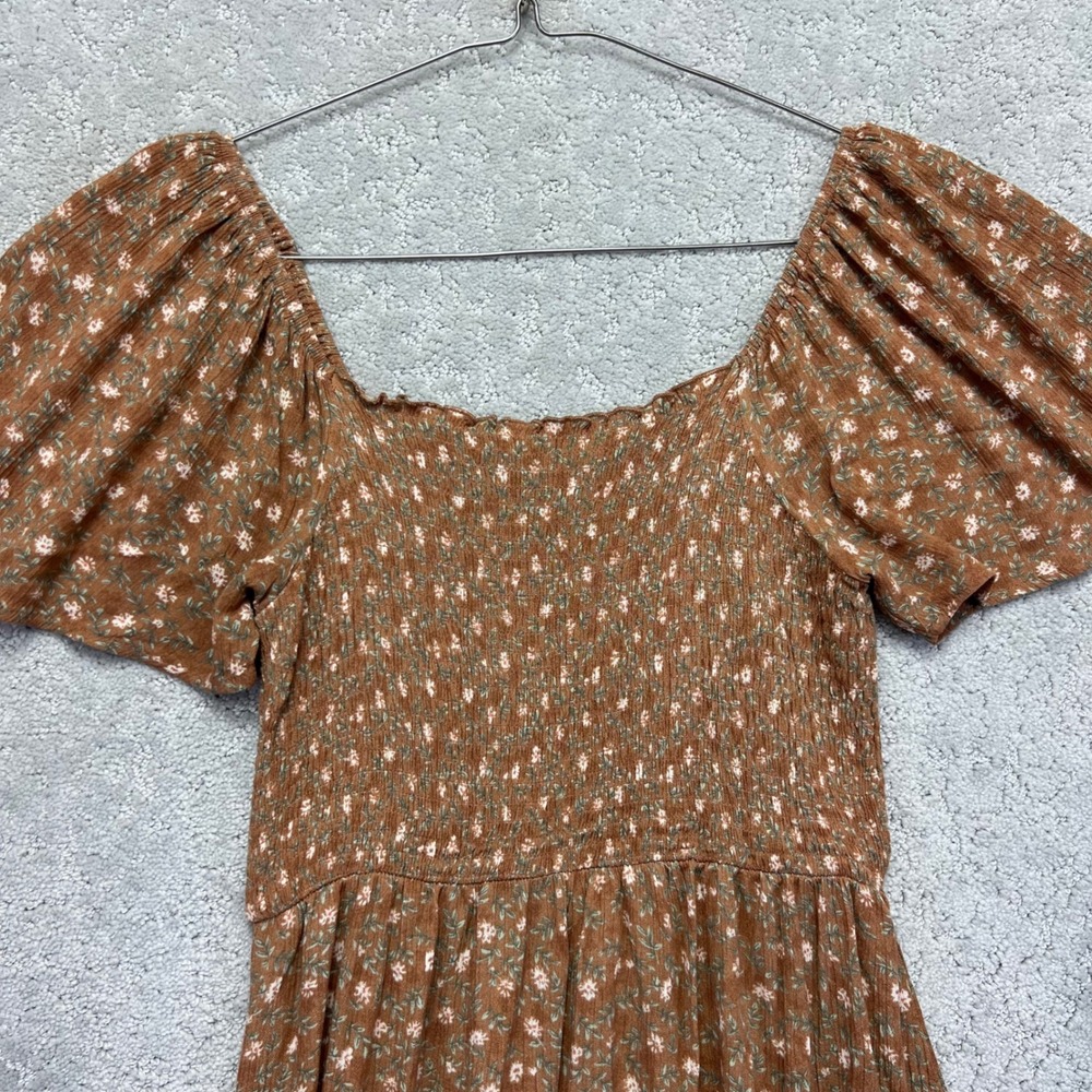 Heyson Dress Womens Small Brown Floral Smocked Flutter Sleeve Maxi Rayon - Picture 2 of 11